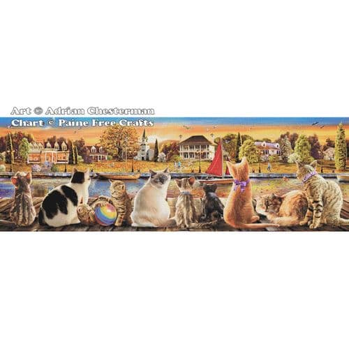 Cats on the Quay (panoramic) by Paine Free Crafts printed cross stitch chart